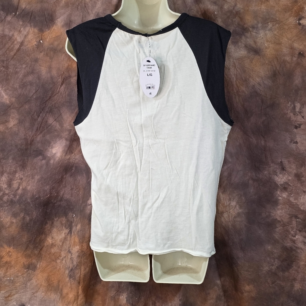 Scoop Def Leopard Graphic Tee Shirt Sleeveless Crew Neck Black Cream White L - Picture 5 of 7